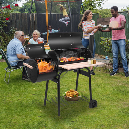 Debonair Outdoor Portable BBQ Charcoal Grill with Offset Smoker for Pit Patio Backyard, Black