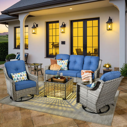 Vcatnet Outdoor Patio Furniture with Swivel Rockers 5 Pieces Sectional Sofa All Weather Wicker High-Back Conversation Set with Coffee Table, Dark Gray