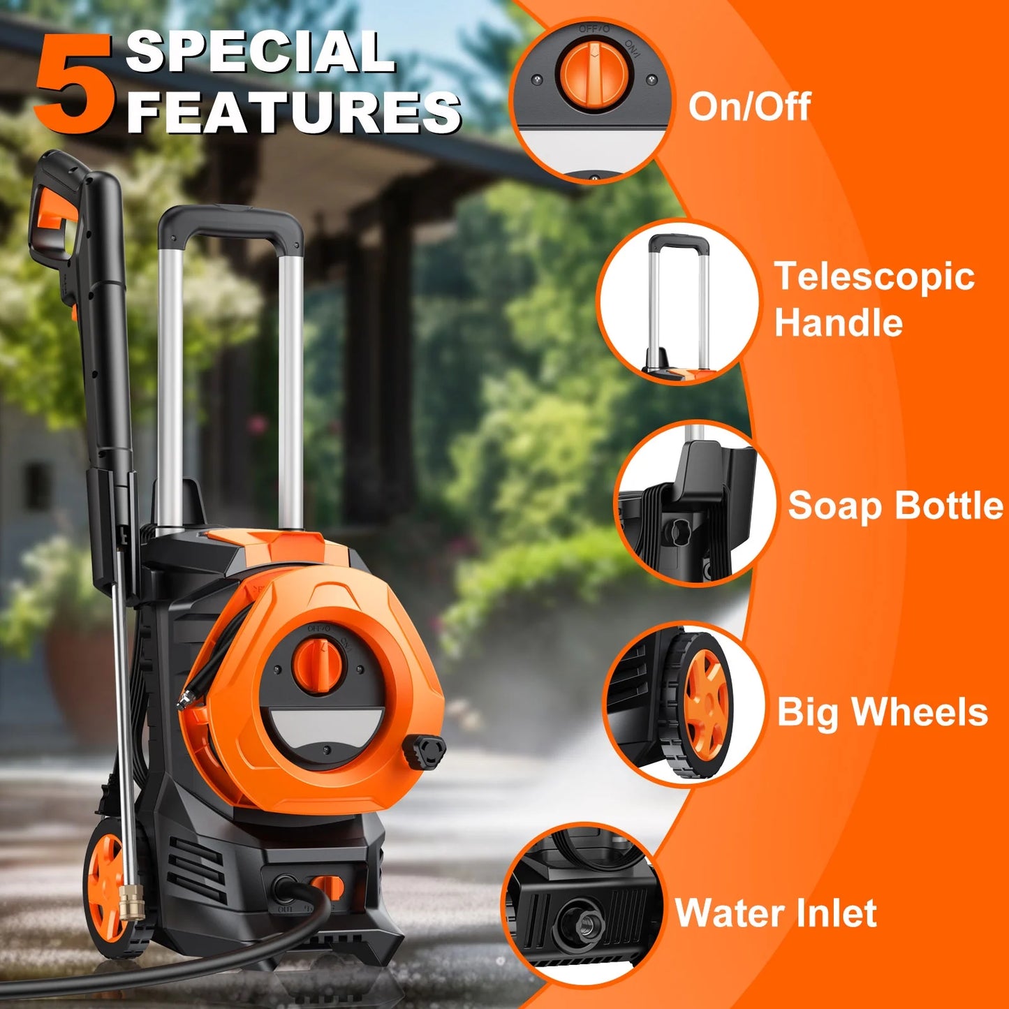 4500PSI Electric High Pressure Washer Machine 3.2 GPM 1800W w/Deck Patio Cleaner
