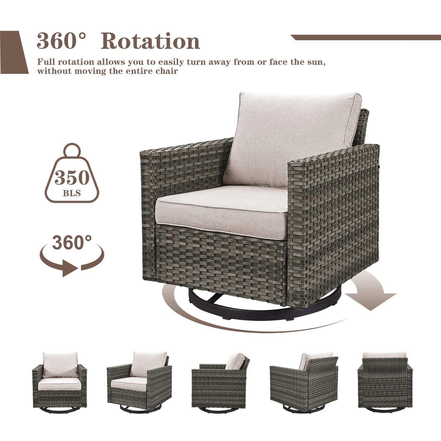 Gymojoy 5 Pieces Outdoor Swivel Rocker Chairs Patio Furniture Set with Gas Fire Pit Table, Wicker Patio Conversation Fire Pit Table Set for Garden, Deck, Porch, Backyard,Beige