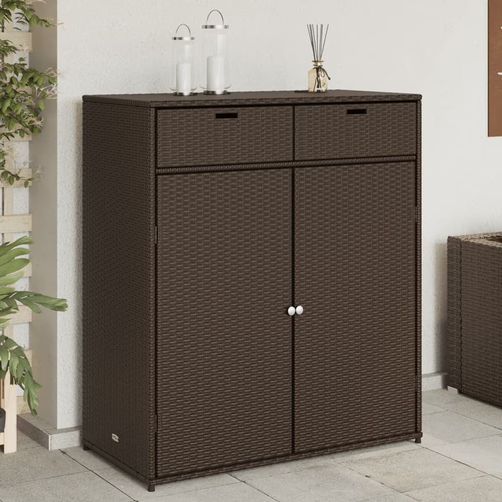 vidaXL Patio Storage Cabinet, PE Rattan Beige, 21.70 x 21.70 x 43.70 in