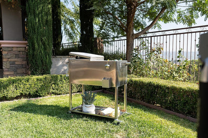 Permasteel PS-206-SS 80 Quart Rolling Patio Cooler with Bottom Tray, Stainless Steel