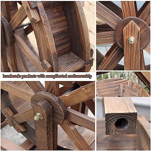 Water Wheel Fountain Outdoor Garden with Stand, Outdoor Water Fountains and Waterfalls, Wooden Water Wheel Fountain for Patio Pond Pool, Garden Decoration Water Feature, Vintage Rustic Ornamental (Co