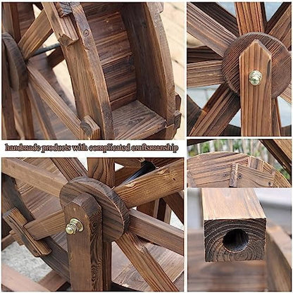 Water Wheel Fountain Outdoor Garden with Stand, Outdoor Water Fountains and Waterfalls, Wooden Water Wheel Fountain for Patio Pond Pool, Garden Decoration Water Feature, Vintage Rustic Ornamental (Co