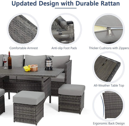 Danrelax 7-Piece Patio Conversation Set, Outdoor Sectional Sofa, PE Rattan Wicker Furniture, Steel Frame, Gray