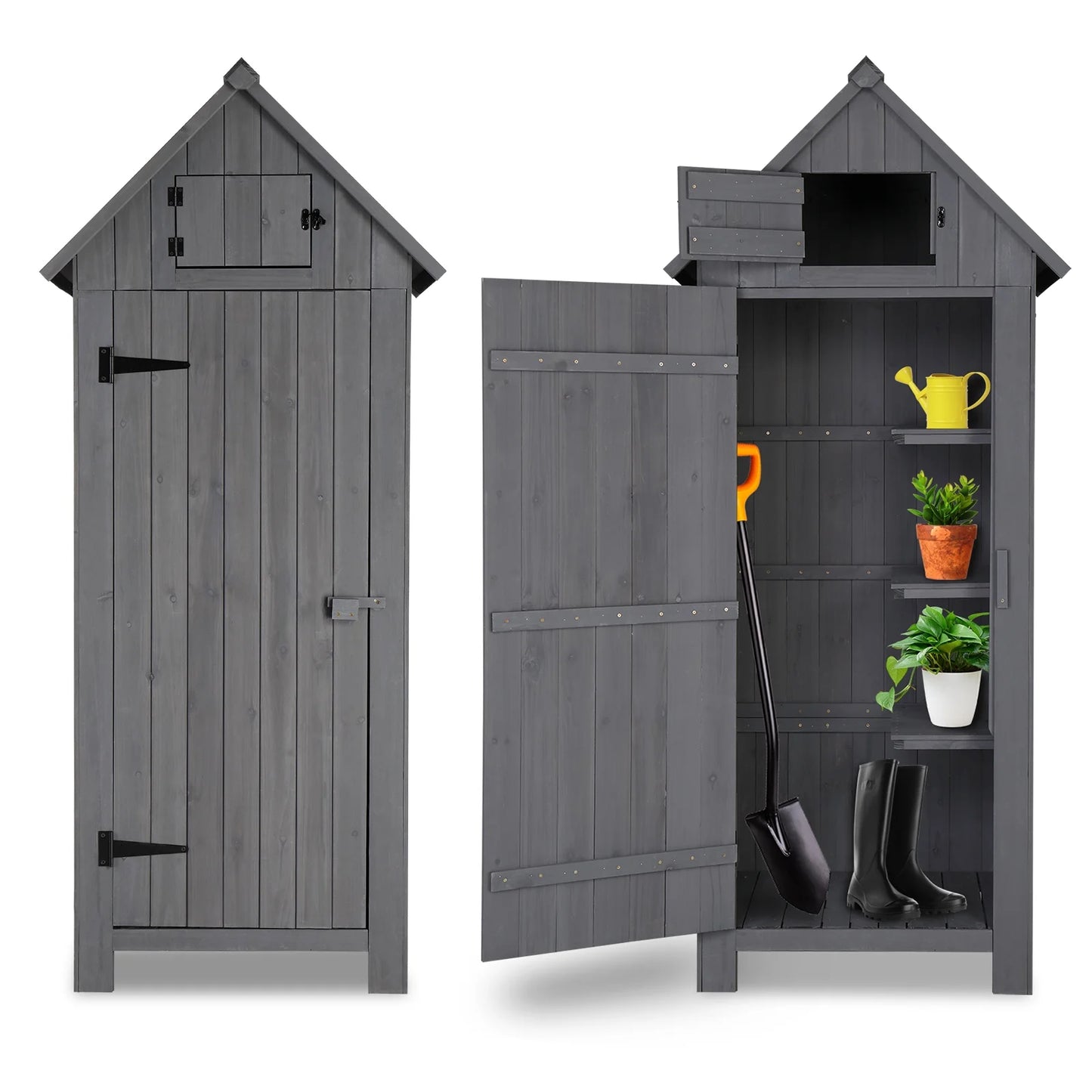 iTopRoad 70in Outdoor Storage Shed for Garden Tools, Wooden Patio Shed Lockers