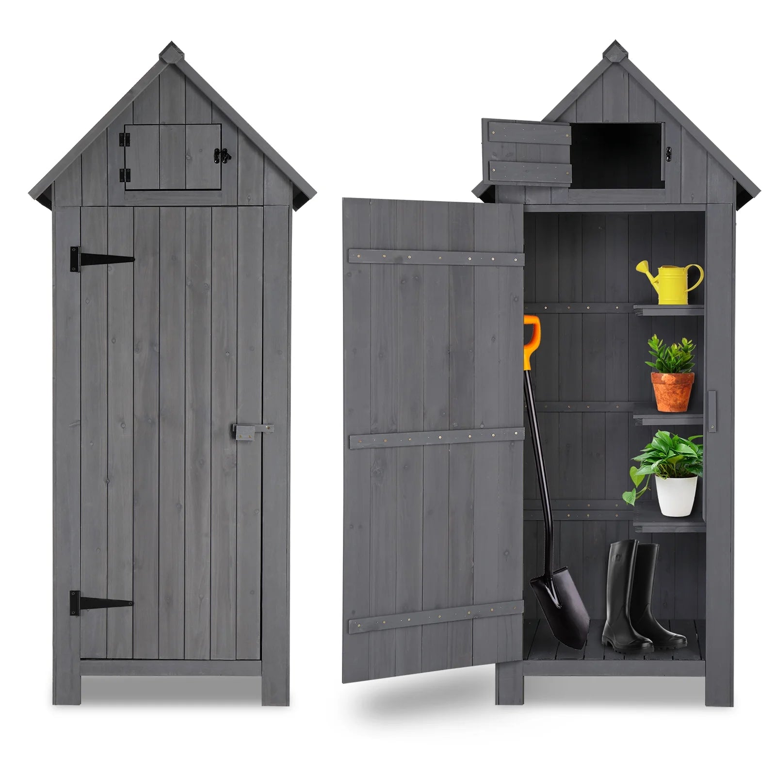 iTopRoad 70in Outdoor Storage Shed for Garden Tools, Wooden Patio Shed Lockers