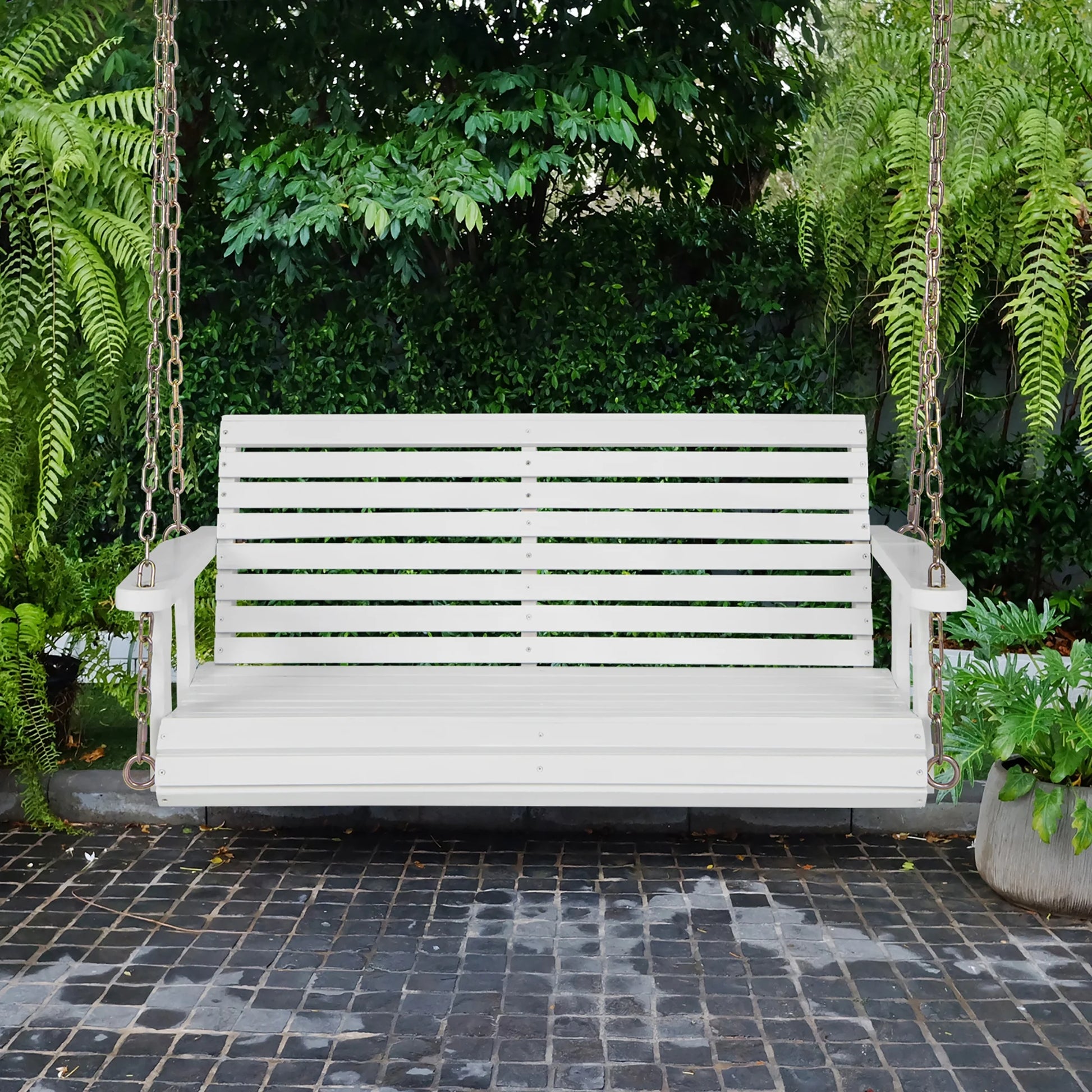 Costway Porch Swing Wood Outdoor Patio Hanging Bench Chair for Garden Backyard orange