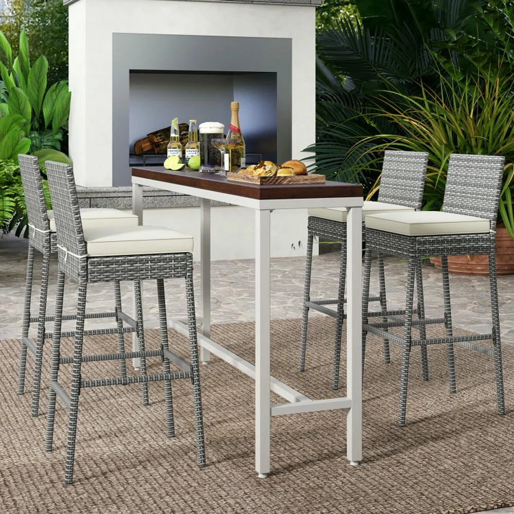 Aimee Lii Set of 2/4 Patio Wicker Barstools with Soft Seat Cushion and Cozy Footrest-Set of 4, Outdoor Patio Furniture for Porch Balcony, Sturdy
