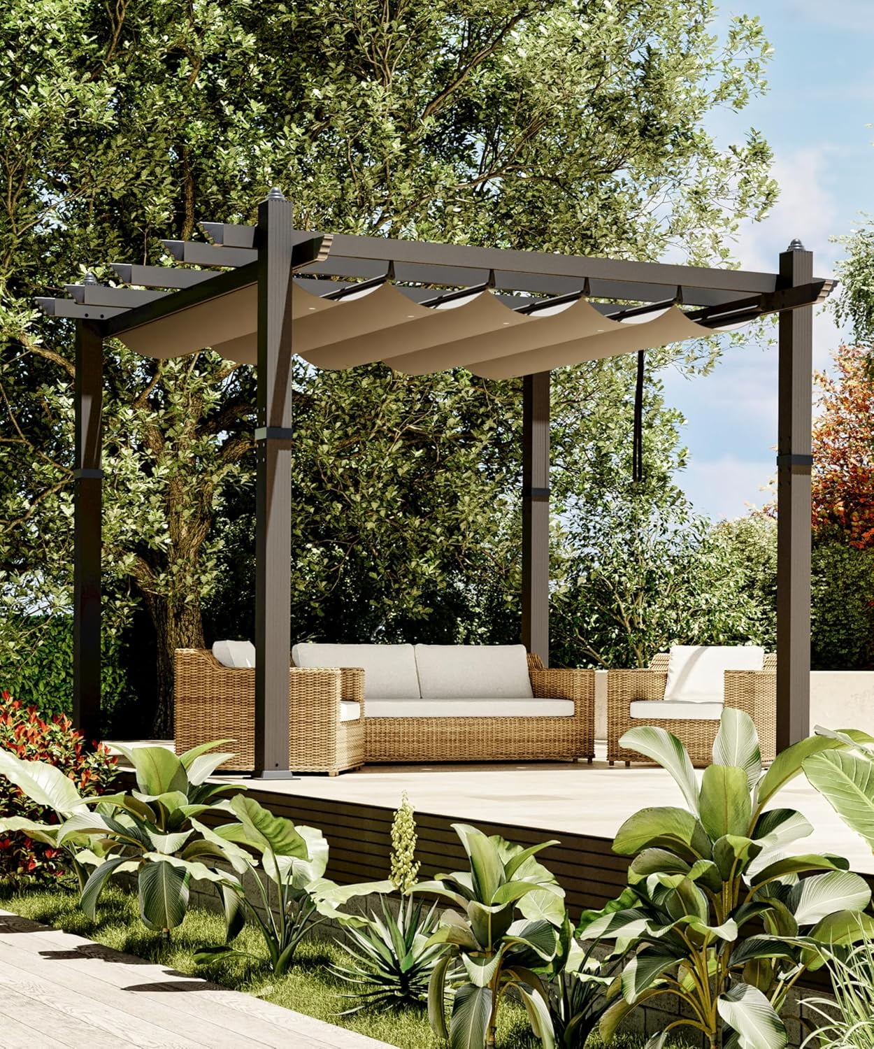 Outdoor Pergola with Adjustable Roof,Modern Metal Patio Aluminum Pergola,Reinforced Frame Outdoor Shelter with Sun Shade Canopy,Shade Cover for Garden,Backyard and Deck