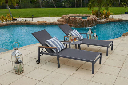 Milan 3-Piece Aluminum Outdoor Patio Furniture Chaise Lounge Chair Set in Charcoal w/Two Chaise Lounge Chairs and Side Table