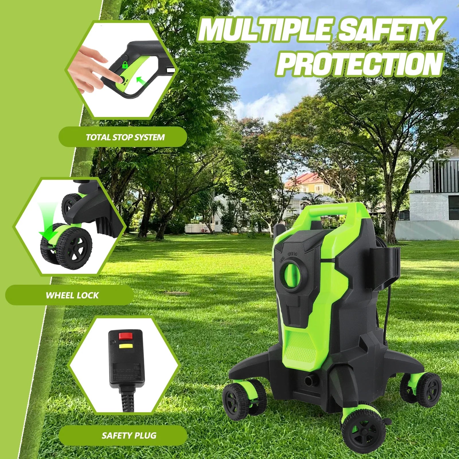 Electric Pressure Washer, 4000PSI Max. 2.8 GPM Power Washer w/32 ft Hose and 32 ft Power Cord, 4 Quick Connect Nozzles, 4 Wheels, Foam Cannon, Suitable For Clean Cars, Patios, Driveways