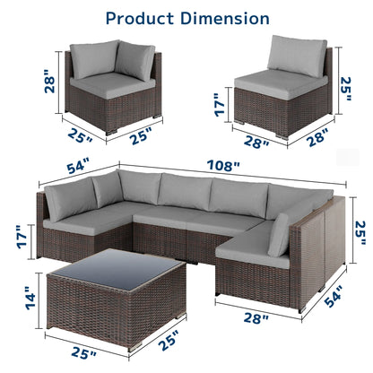 7 Piece Outdoor Patio Furniture Set, Asofer Rattan Wicker Outdoor Conversation Sectional Sofa Set, Gray