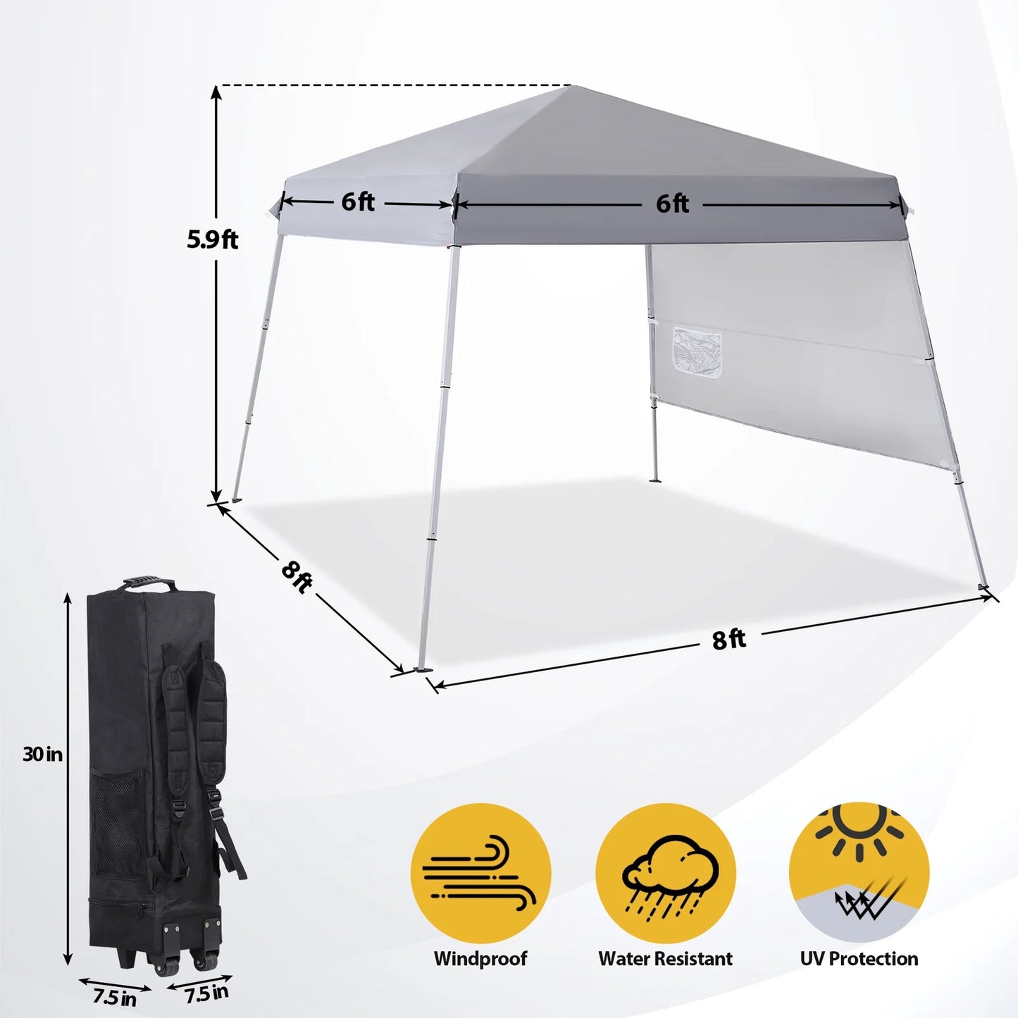 YUONAO 8x8 FT Slant Leg Pop Up Canopy Tent with Sidewall, Outdoor Wedding Party Gazebo, Portable Sun Shelter for Patio, Backyard, Beach – Gray