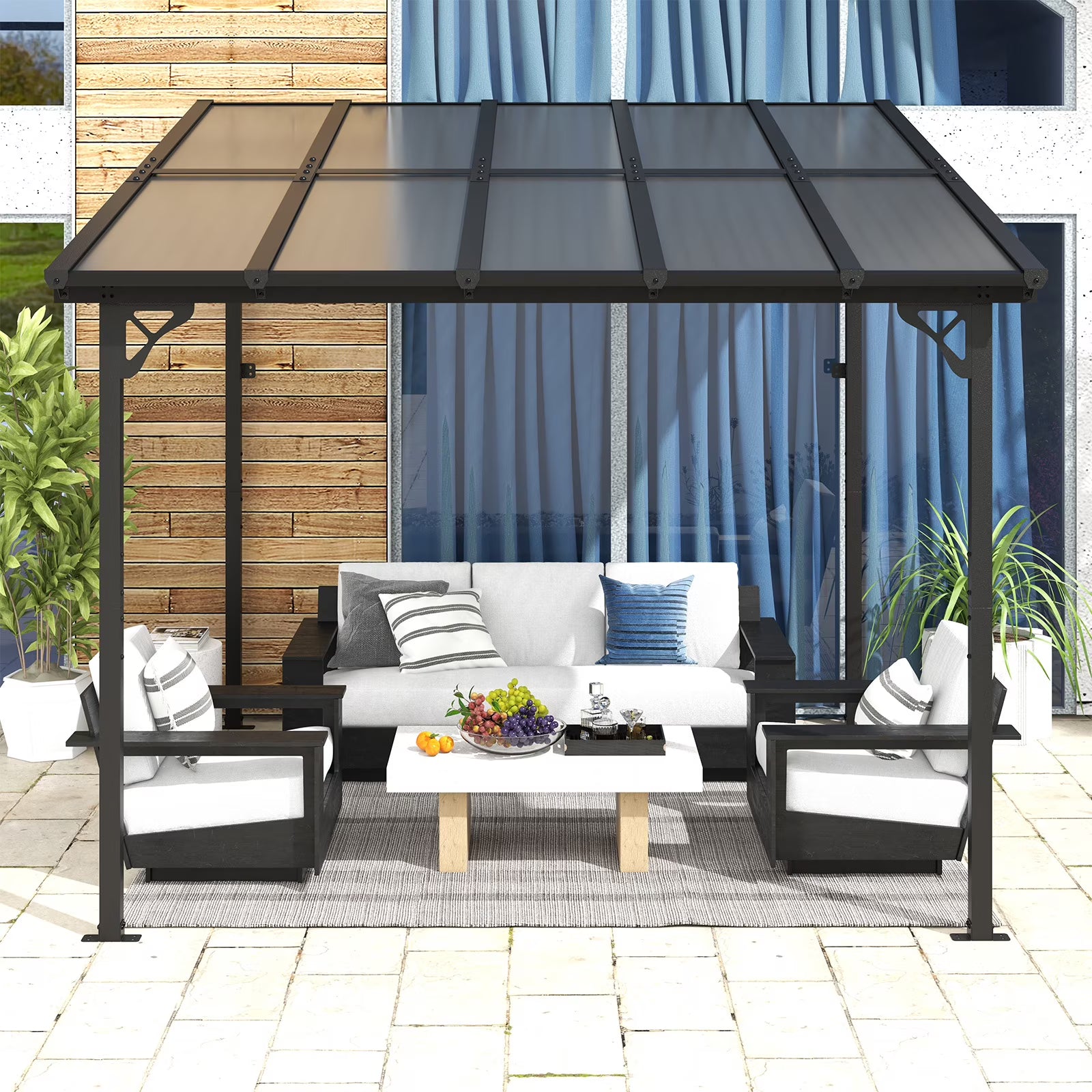 JolyDale 10?x 10? Hardtop Gazebo, Outdoor Wall-mounted Pergola for Garden, Patio, Backyard, Gray