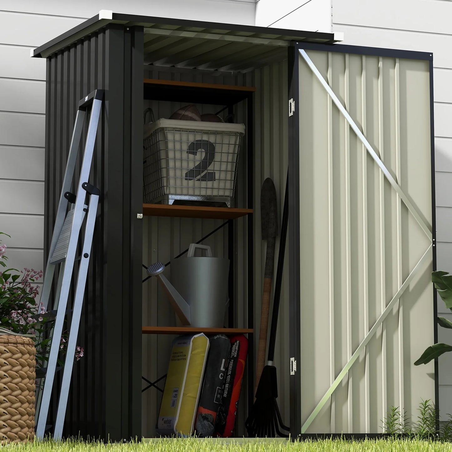Patiowell 3?3FT Metal Outdoor Storage Shed with Sloping Roof and Single Lockable Door, Black