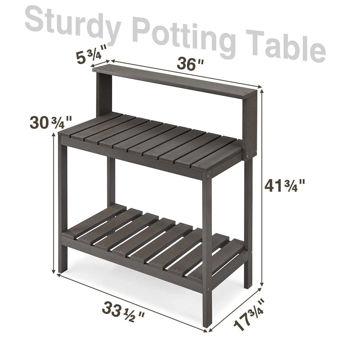 GONICHA Outdoor Poly Lumber Potting Bench, Polystyrene Garden Table with Storage Shelves, All-Weather Patio Work Station for Gardening,Brown