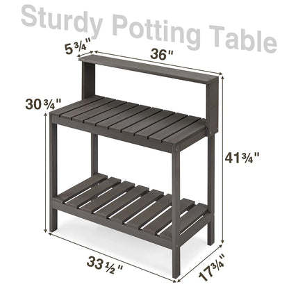 GONICHA Outdoor Poly Lumber Potting Bench, Polystyrene Garden Table with Storage Shelves, All-Weather Patio Work Station for Gardening,Brown