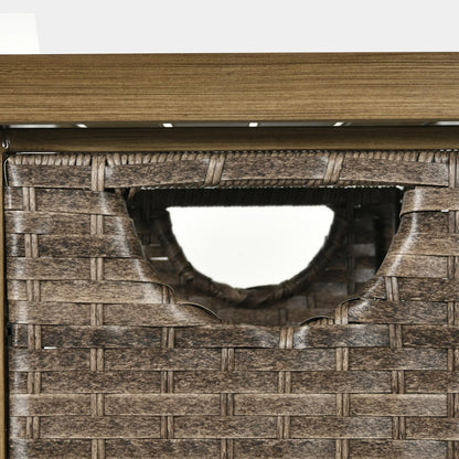 DWVO Outdoor Garden Patio Wicker Storage Cabinet with with 2 Doors and Shelves, Wicker Bar Table, Rattan Counter Table,Deck Box - Brown