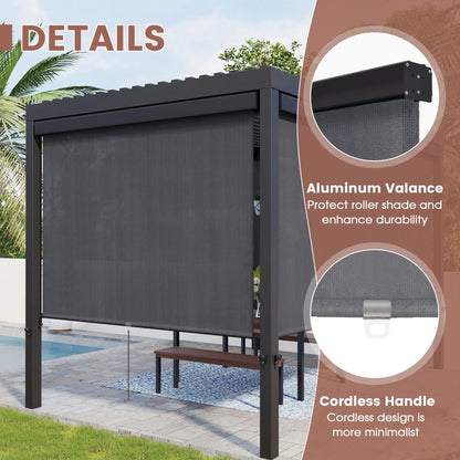 Vicllax Outdoor Patio Blinds Sun Shades Spring Roller Shade with Valance for Patio, Gray, 8'Wx8'H