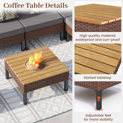 MRUAKA L Shaped Conversation Sectional Sofa Set with Coffee Table, 5 Pieces Patio Furniture Seating Group with Side Table for Backyard Garden, Beige Grey