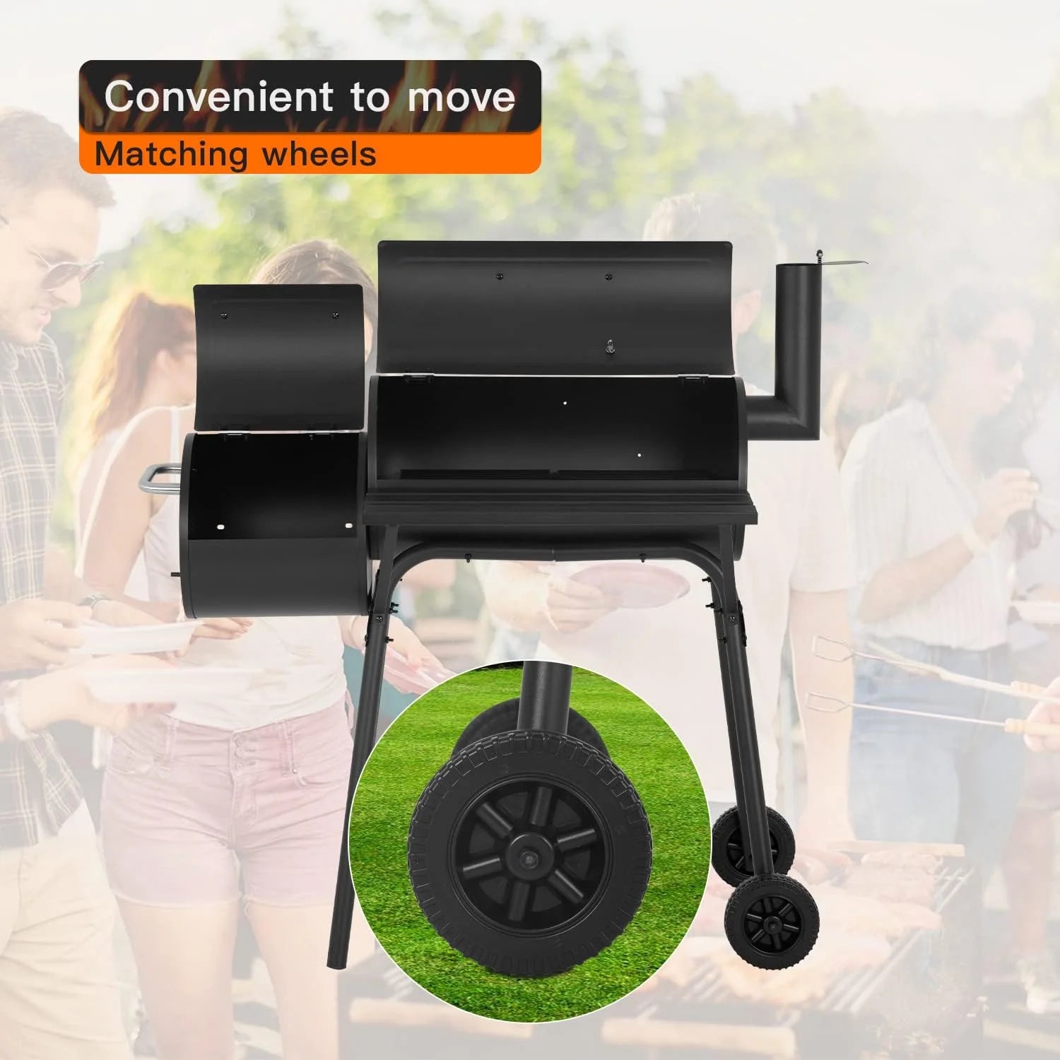 YRLLENSDAN 43 Inch Charcoal Grills with Smoker, BBQ Pit BBQ Grill Charcoal Outside Grill for 6-10 People, Offset Smoker, Braised Roast, Patio and Backyard Picnic Grill, Black