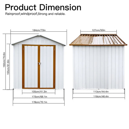 6' x 4' Outdoor Storage Shed, Metal Garden Shed with Lockable Doors, Tools Storage Shed for Backyard, Patio, White