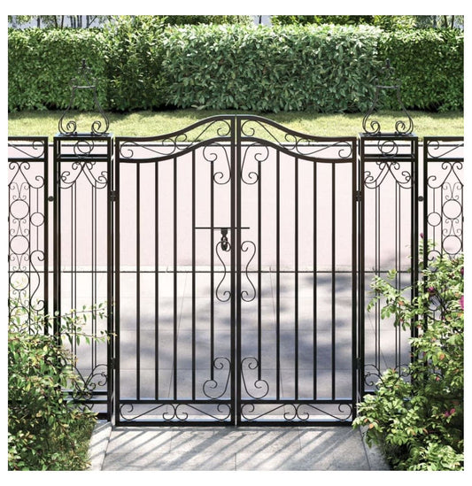 Wrought Iron Garden Gate - 47.6" Black Ornamental Fence Gate with Posts - Outdoor Entryway for Yard, Patio, and Garden - Lockable & Durable