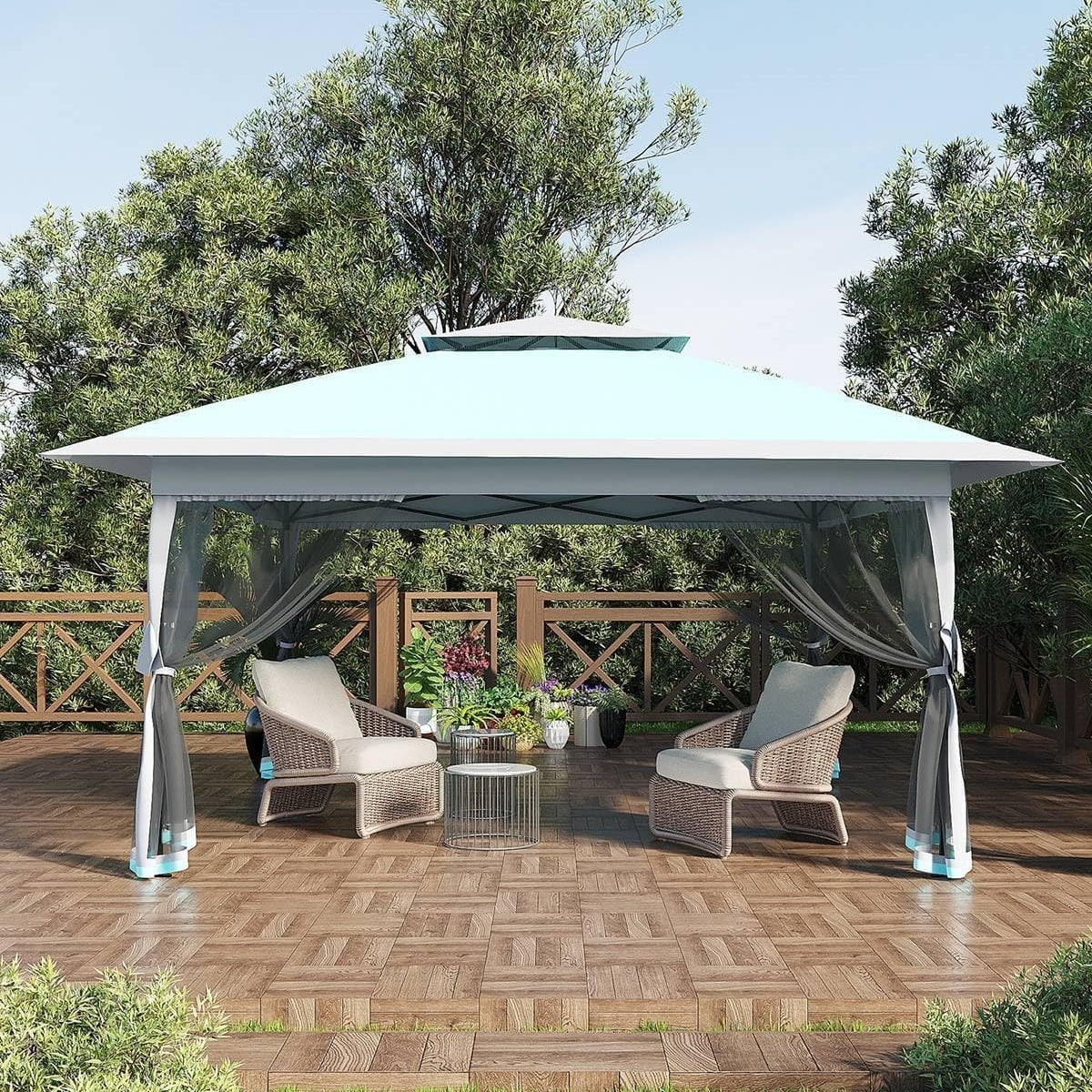 13x13FT with Expansion Bolts, Canopy Tent, Heavy Duty Party Tent & Shelter with Double Roofs, Mosquito Nettings and Privacy Screens Tent for Party, Wedding, Outdoor Dining, Patio, Backyar