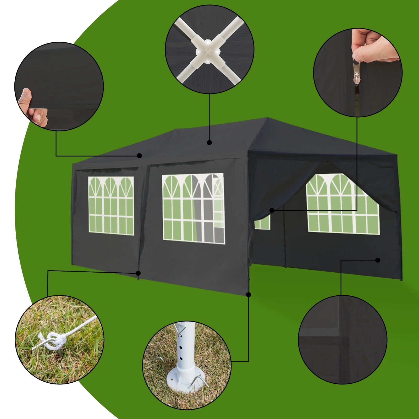 OverPatio 10' x 20' Canopy Tent Party Tent Event Tent w/6 Sidewall - Black