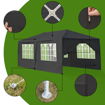 OverPatio 10' x 20' Canopy Tent Party Tent Event Tent w/6 Sidewall - Black