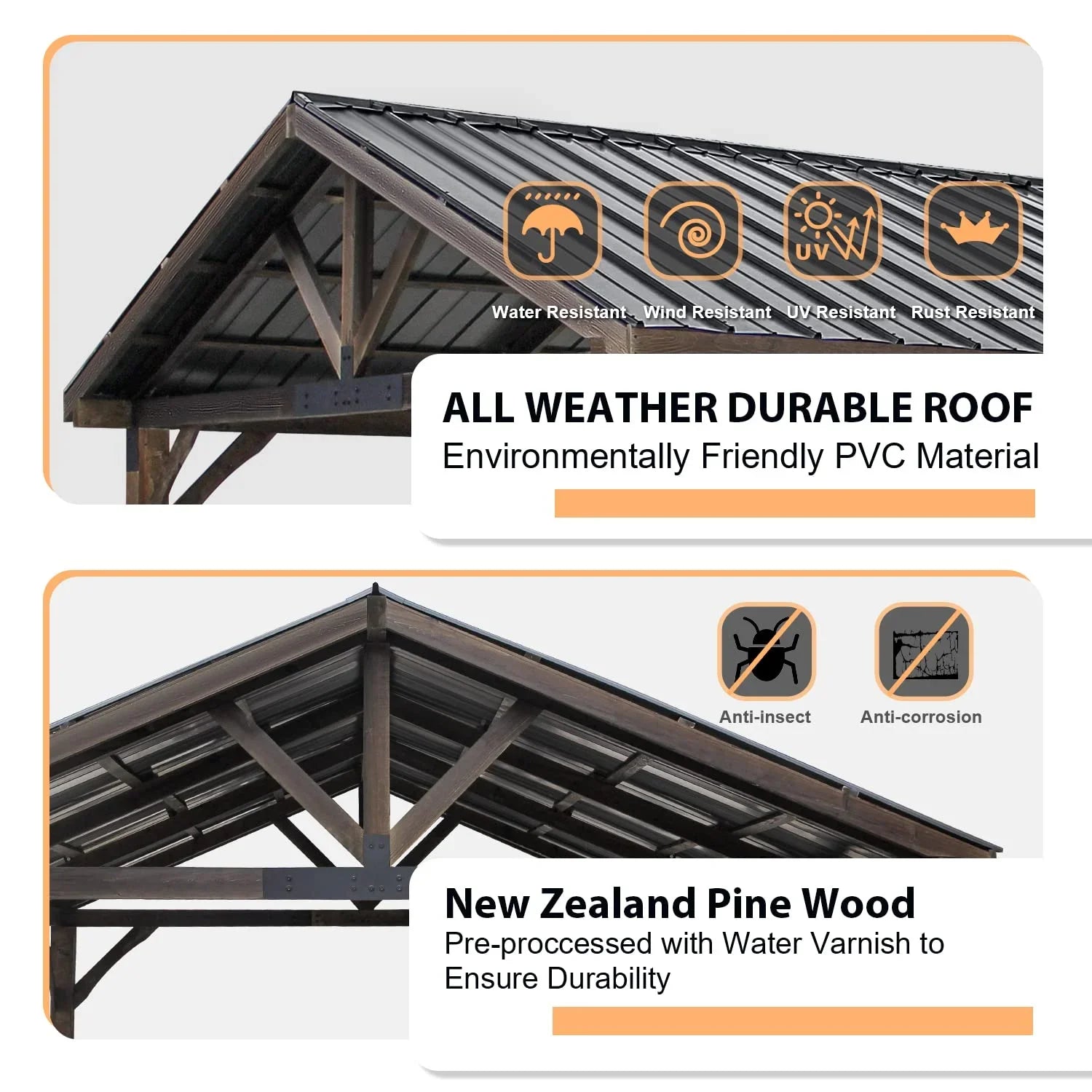 AECOJOY Wooden Gazebo 14.5x11ft for Outdoor BBQ Grill and Relaxation, Sturdy Brown Permanent Pavilion for Patios, Gardens, and Lawns