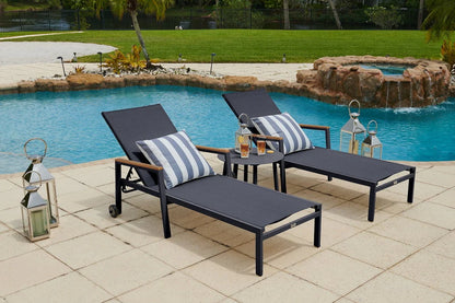 Milan 3-Piece Aluminum Outdoor Patio Furniture Chaise Lounge Chair Set in Charcoal w/Two Chaise Lounge Chairs and Side Table