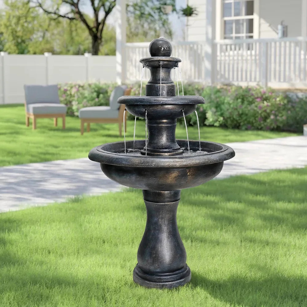 2 Tiered Floor Waterfall Fountain with Pump for Outdoor Patio Garden