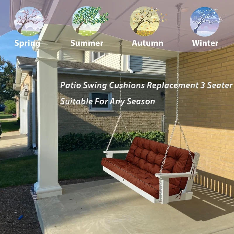 Swing Cushions 3 Seater Replacement, Waterproof Porch Swing Cushions, Thicken 5" Bench Cushions for Outdoor Furniture With Backrest , Patio Garden Loveseat Sofa Pads