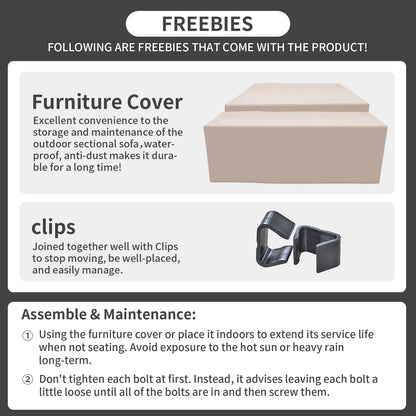 Waroom 6 Pieces Outdoor Furniture Patio Set with Storage Box,Glass Coffee Table,Khaki