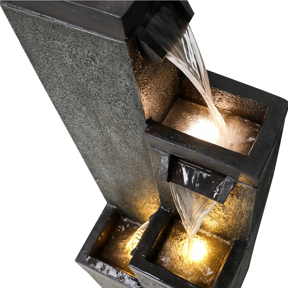 4-Tier Modern Floor-Standing Water Fountain,39.3? Indoor Outdoor Water Fountain with Lights for Garden, Patio Backyard and Home Art Decor