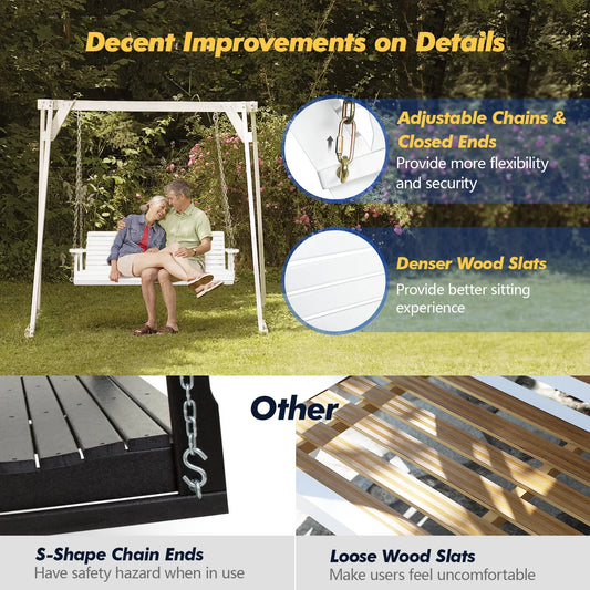 Zimtown Patio Wooden Porch Swing Swing Chair Bench Heavy Duty 880lbs with Hanging Chains for Outdoors,4 FT, White