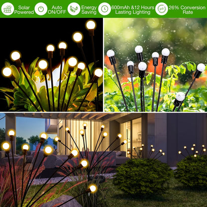 ThorFire 4pcs Solar Garden Lights 8 Head 2 Modes IP65 Waterproof Landscape Lighting Solar Powered Wind-Driven Swing Warm Light for Patio Pathway Yard Walkway