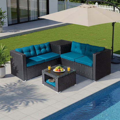 Ktaxon 7-Piece Wicker Patio Furniture Set, Patio Furniture Set with Water Resistant Thick Cushions and Coffee Table, Beige