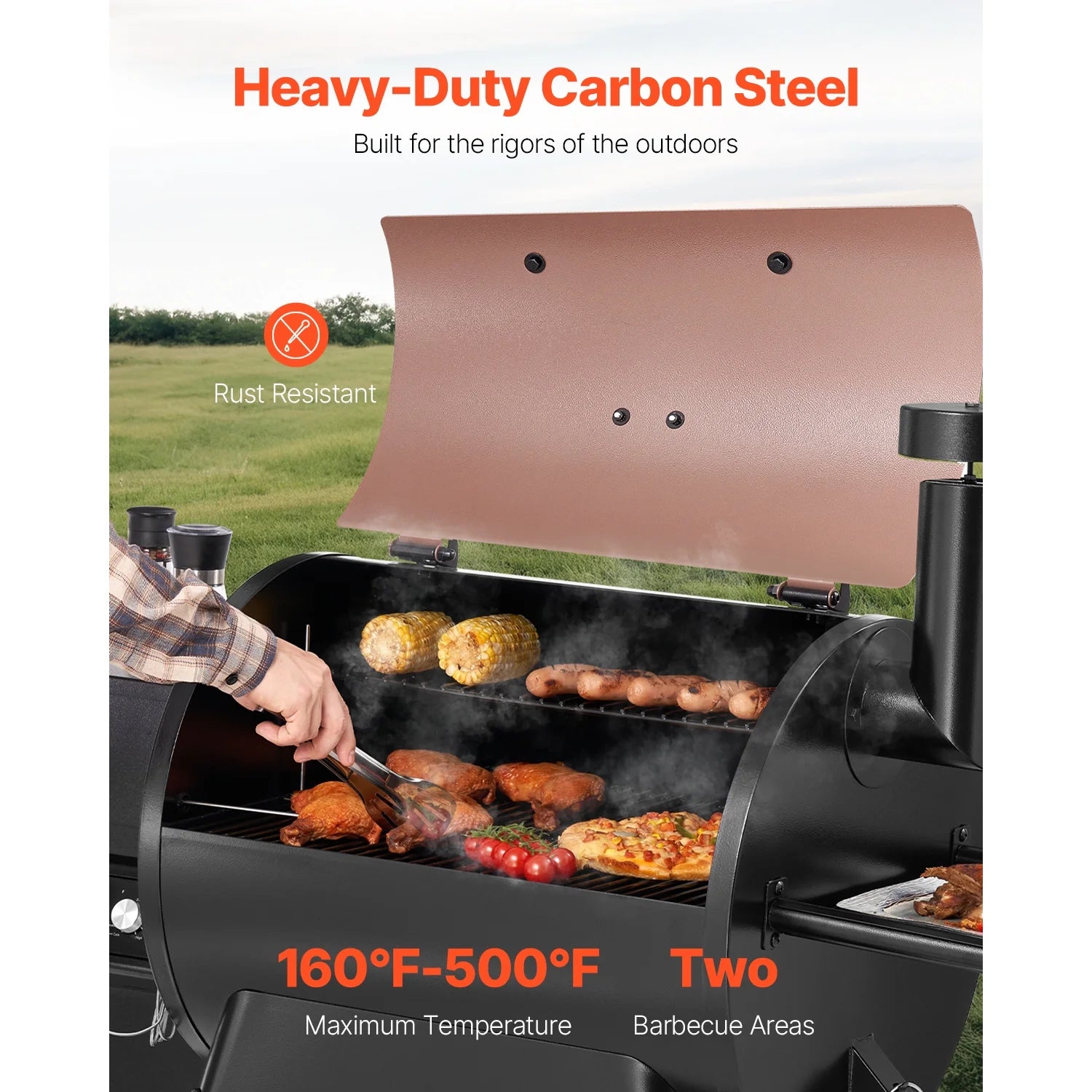 KFFKFF 575 sq in Wood Fired Pellet Grill and Smoker, BBQ Grills LCD Screen Controller for Outdoor Cooking, Patio and Backyard, Bronze Black