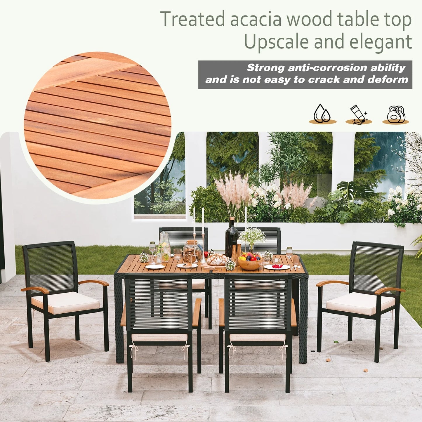 7 Pieces Outdoor Table and Chairs Outdoor Patio Furniture Set Wicker Patio Dining Sets for 6 Patio Table and Chairs Set Outdoor Furniture Set for Garden Yard Porch and Poolside