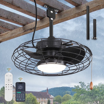 Zardon 20" Outdoor Ceiling Fan with Light and Remote, 7 Blades Caged Waterproof Gazebo Fan for Patio, Porch, Pergola Canopy, App Control