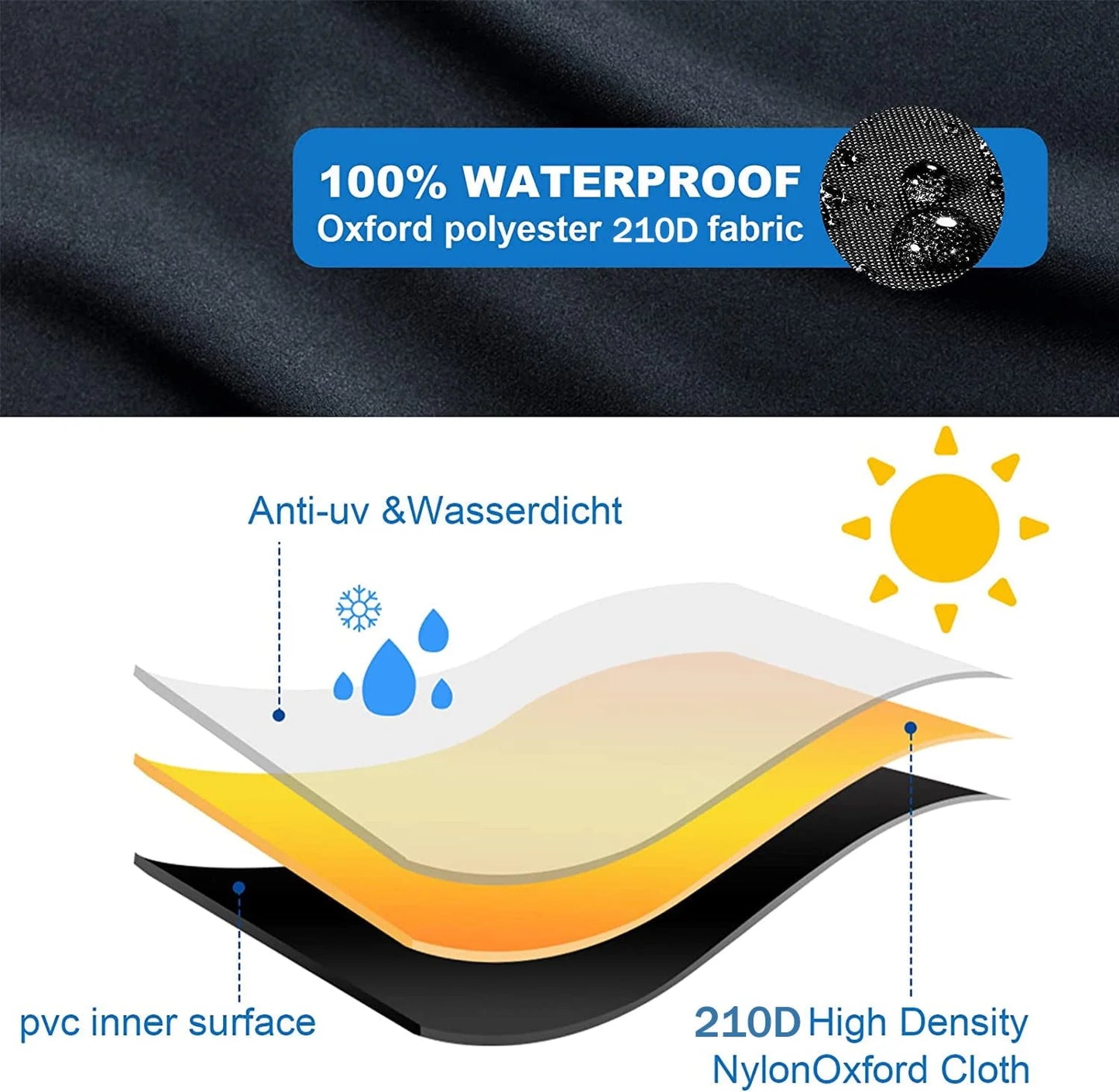 Patio Furniture Covers Waterproof,71 x 47 x 30 inch outdoor furniture cover waterproof,Dinosam Durable Outdoor Furniture Covers with 4 Windproof Buckles,Black Patio Table Cover Fits for 8-10 Seats