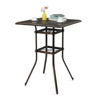 Ktaxon 31.5" Patio Bar Height Table, All-Weather Cast Aluminium Square Bar Bistro Table with 2" Umbrella Hole, Outdoor Tall Table for Porch Balcony Backyard Garden, Antique Bronze