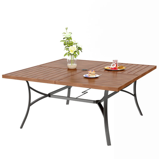 Sophia & William Metal 60" x 60" Patio Outdoor Square Dining Table for 8, Teak Color