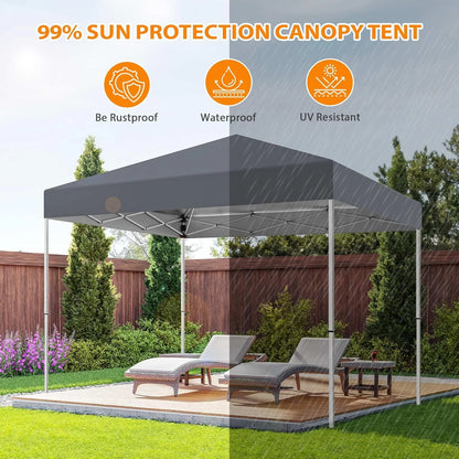 10 X 10ft Pop Up Canopy Tent Easy Set up Outdoor Instant Straight Legs Portable Gazebo Shelter with Wheeled Bag for Camp Beach Patio and Garden (Grey)