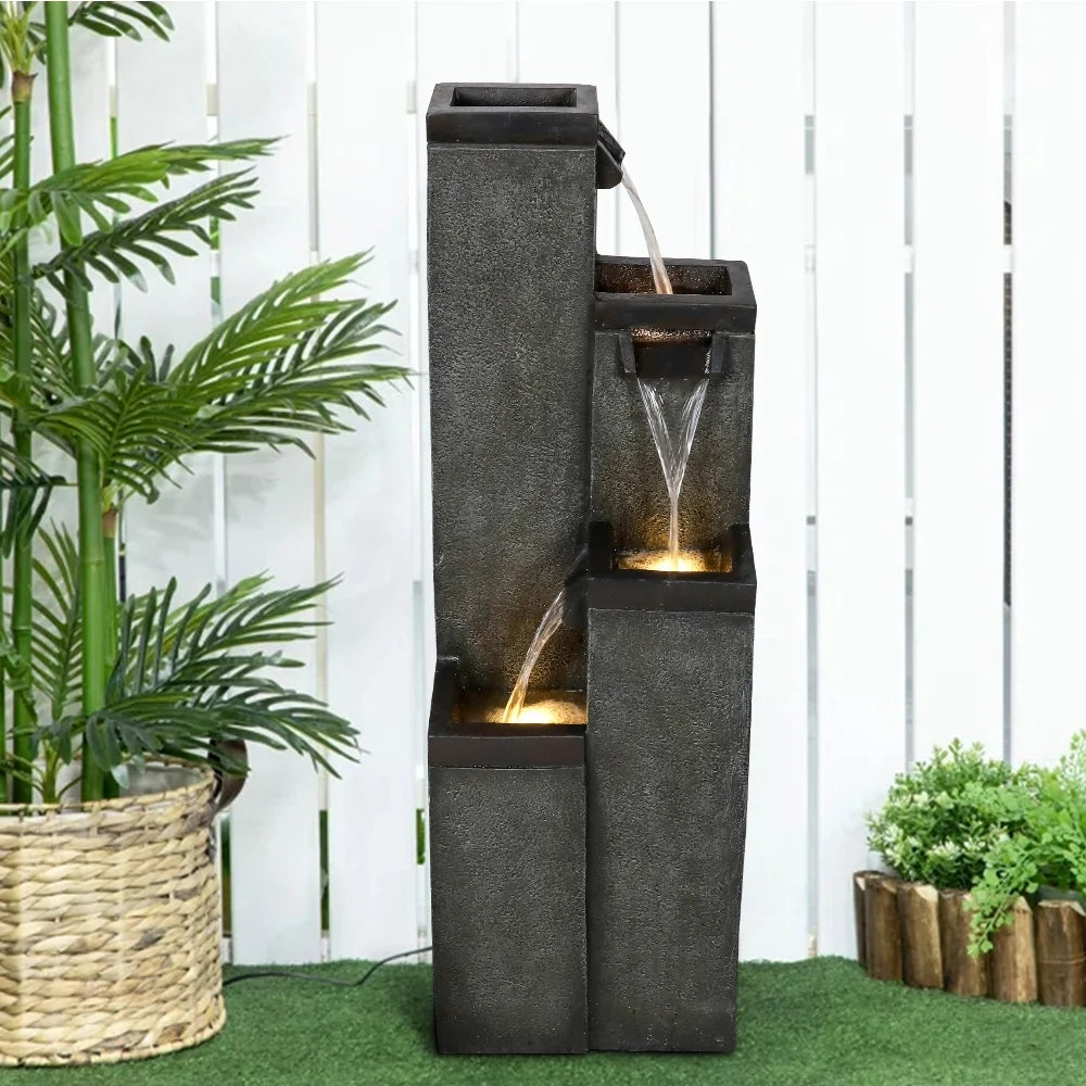 4-Tier Modern Floor-Standing Water Fountain,39.3? Indoor Outdoor Water Fountain with Lights for Garden, Patio Backyard and Home Art Decor