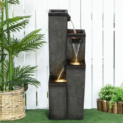4-Tier Modern Floor-Standing Water Fountain,39.3? Indoor Outdoor Water Fountain with Lights for Garden, Patio Backyard and Home Art Decor