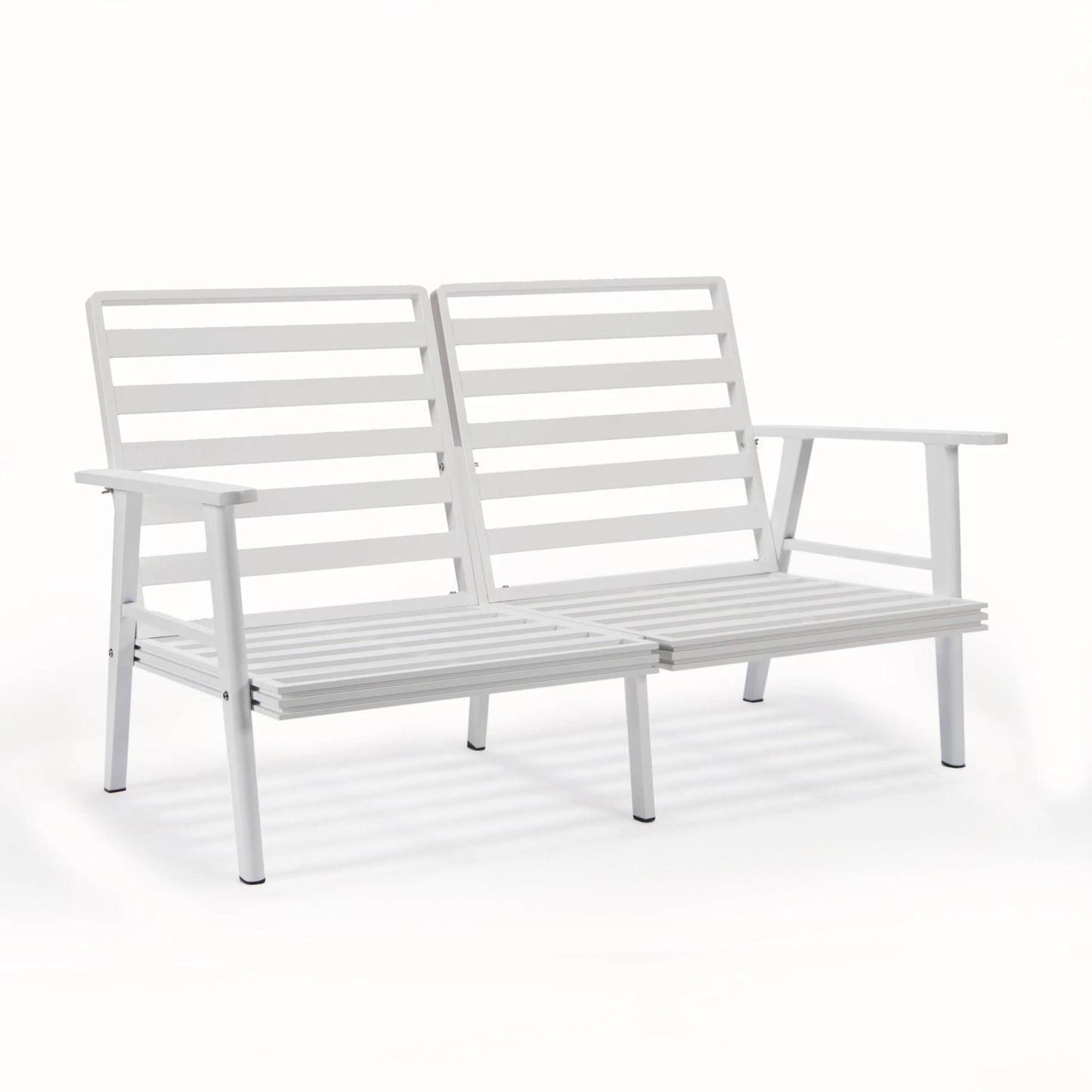 LeisureMod Walbrooke Modern Aluminum 5-Piece Patio Conversation Set with Outdoor Square Fire Pit Table with Slats Design & Side Table Tank Holder (Green)